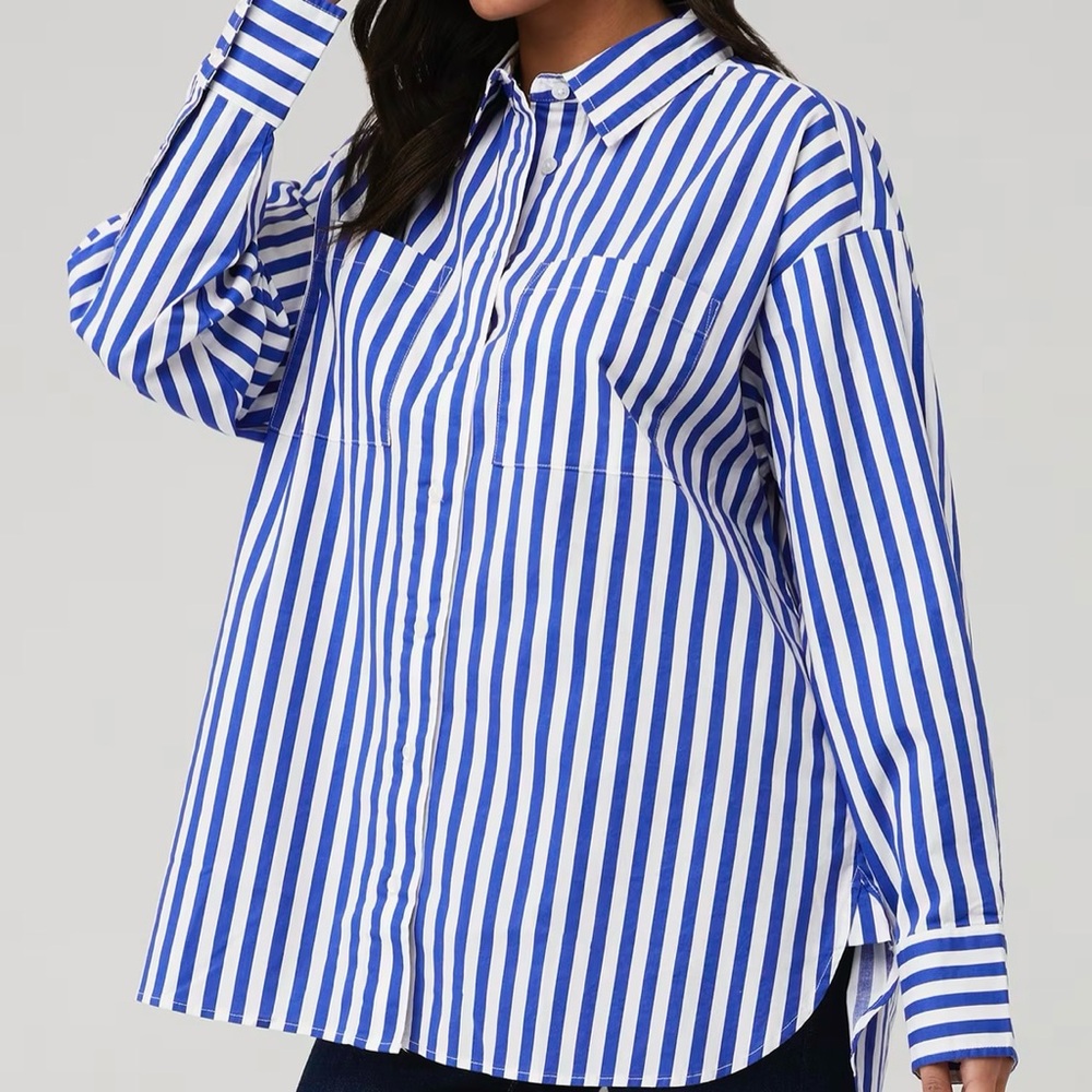 Rena Button Down Tunic Shirt in Cobalt Stripe
PISTOLA - Picture 3 of 8